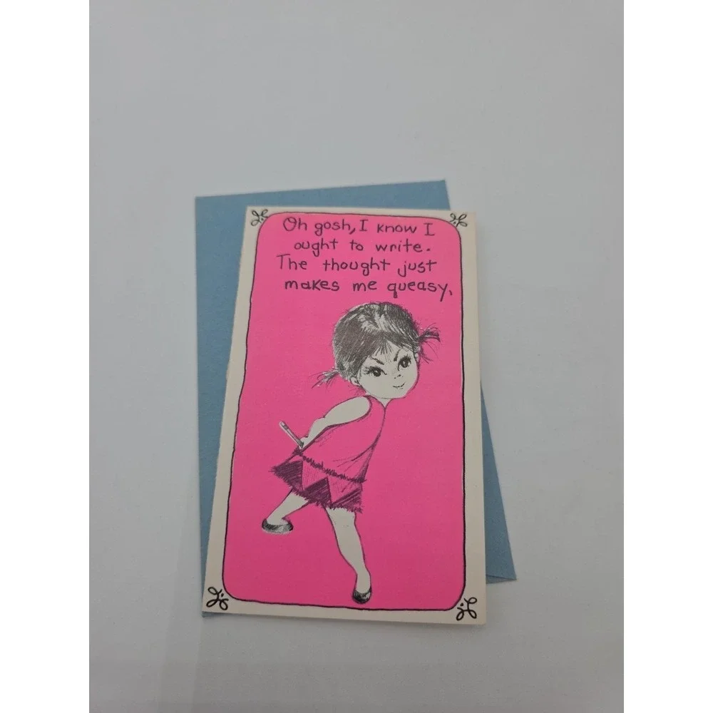 Fran Mar Moppets Shy Girl Queasy Vintage Valentines Day Thinking Of You Card